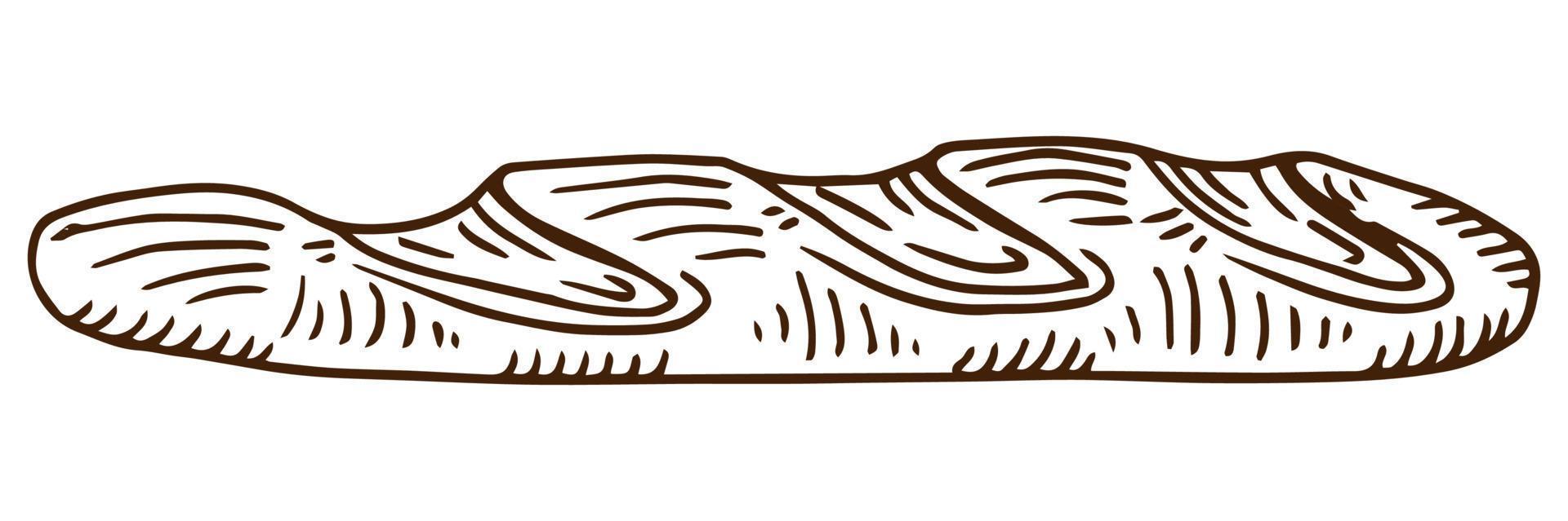 French baguette isolated oblong shape bun sketch. Vector bakery product, wheat bread, pastry food