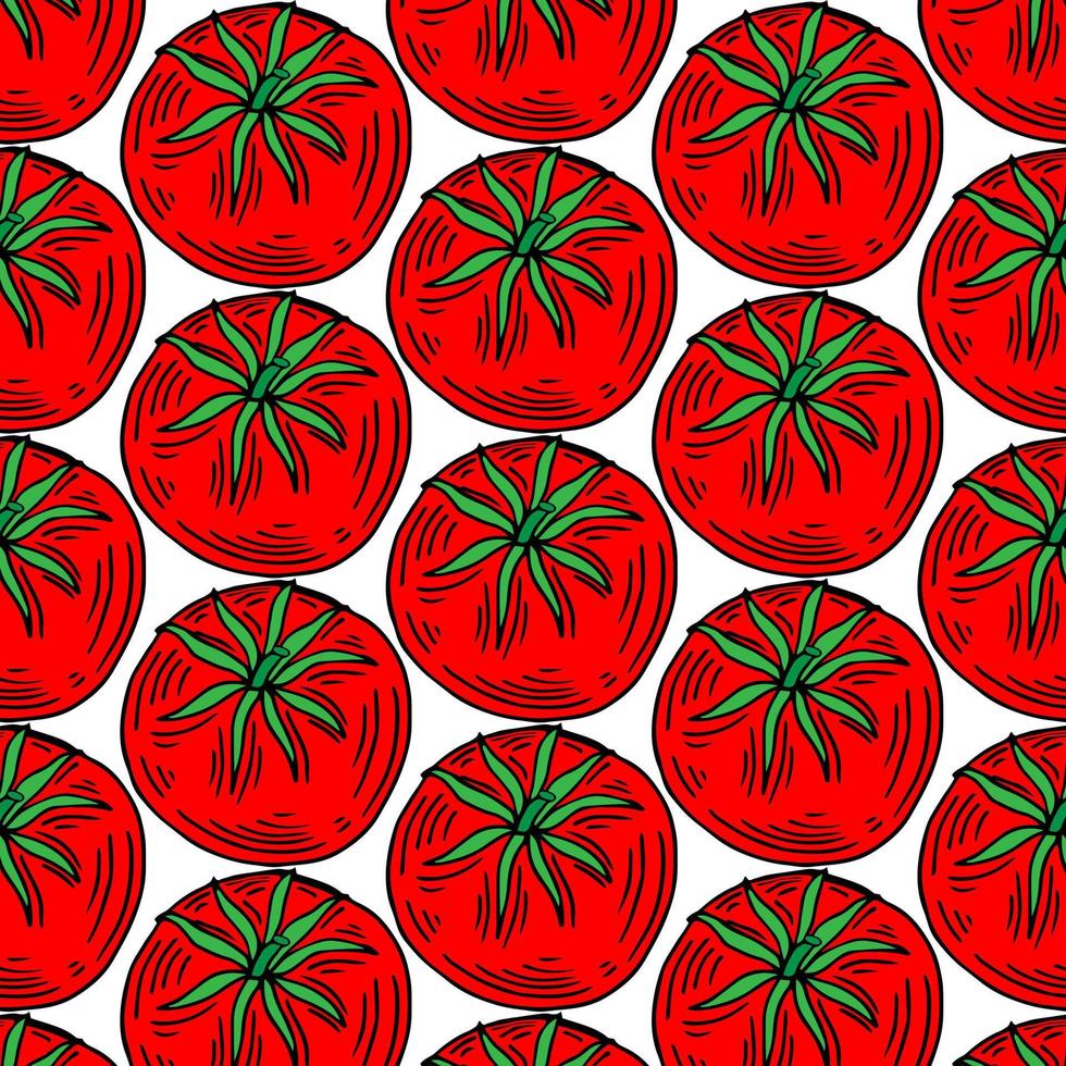pattern of red hand drawn tomatoes, tomato slices on a white background. Vector illustration