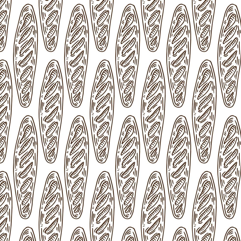 Pattern with brown baguettes isolated on white background vector