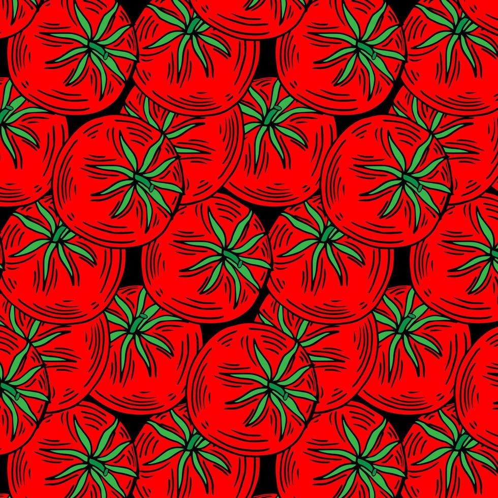 pattern of red hand drawn tomatoes, tomato slices on a white background. Vector illustration