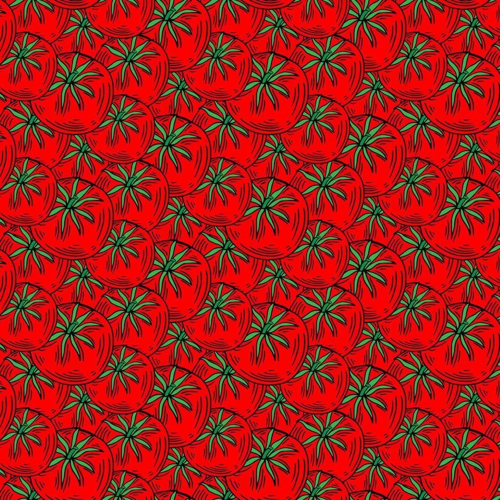 pattern of red hand drawn tomatoes, tomato slices on a white background. Vector illustration