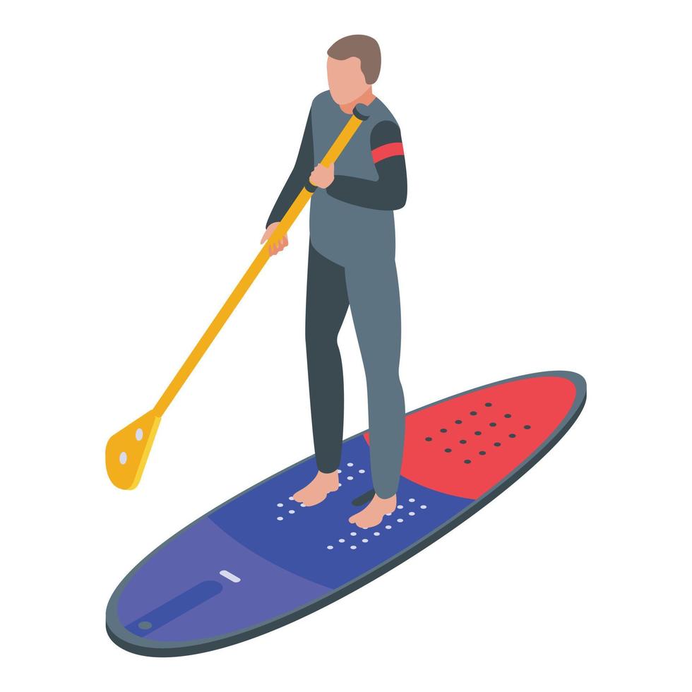 Paddler on board icon, isometric style vector