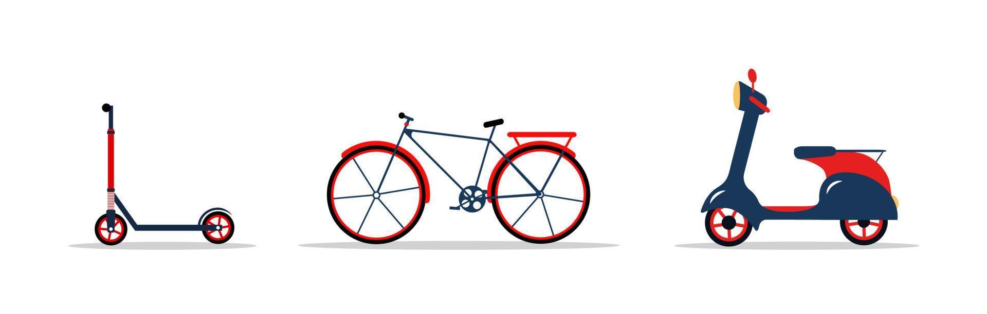 Modern ecological city transport. Environmentally friendly alternative vehicles isolated on white background. Vector illustration in flat cartoon style
