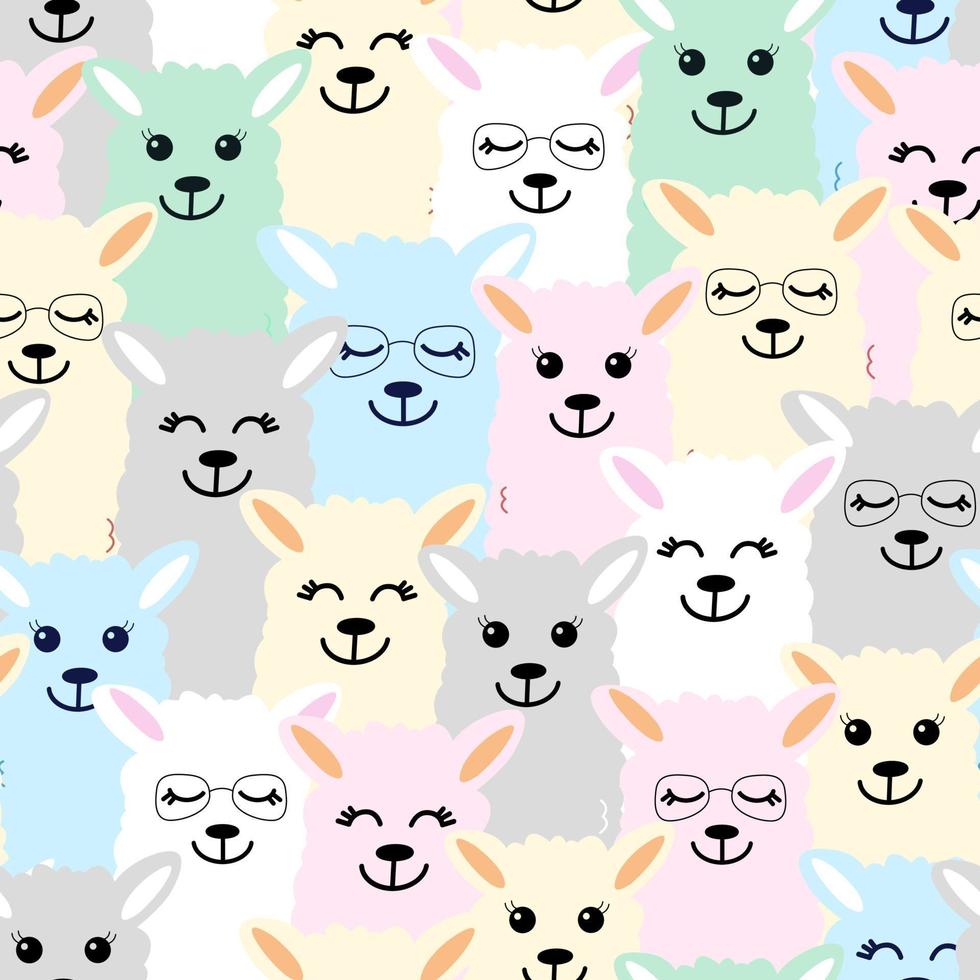 Seamless pattern of cute colorful llamas. Design for postcards, packaging paper, notepads and notebooks, fabric. Cute background. vector