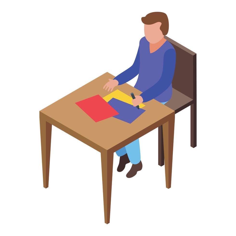 Colorful paper writing icon, isometric style vector