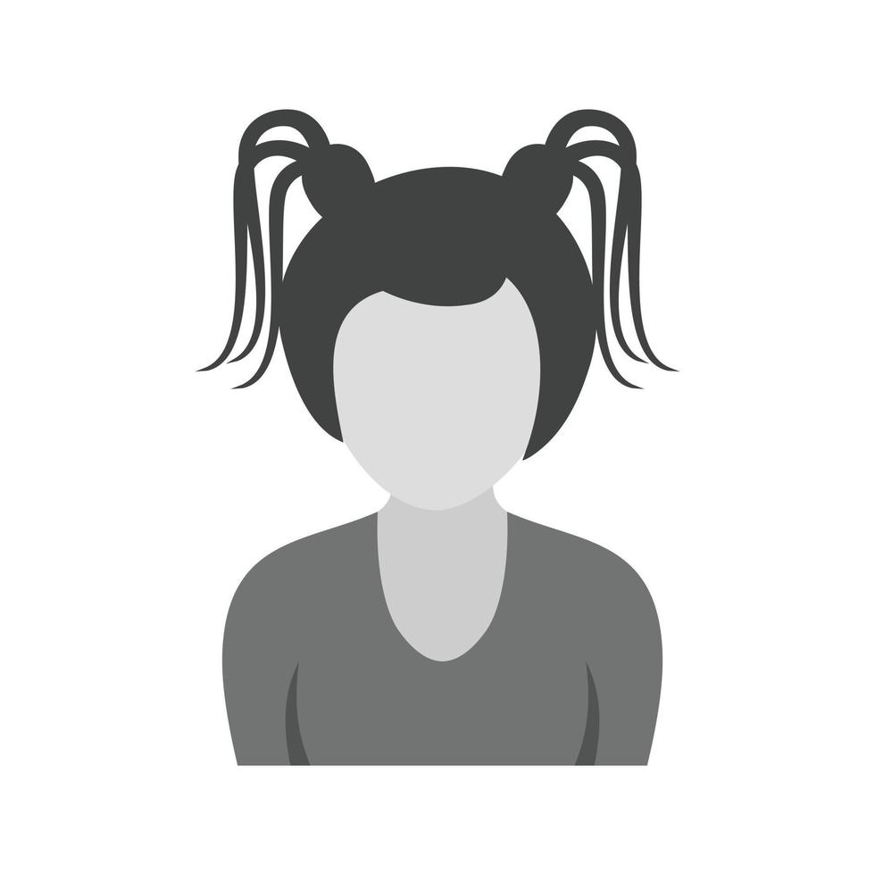 Girl in High Ponytails Flat Greyscale Icon vector