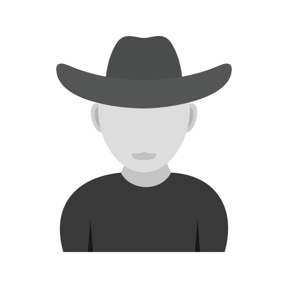 niño con sombrero de vaquero icono plano en escala de grises vector