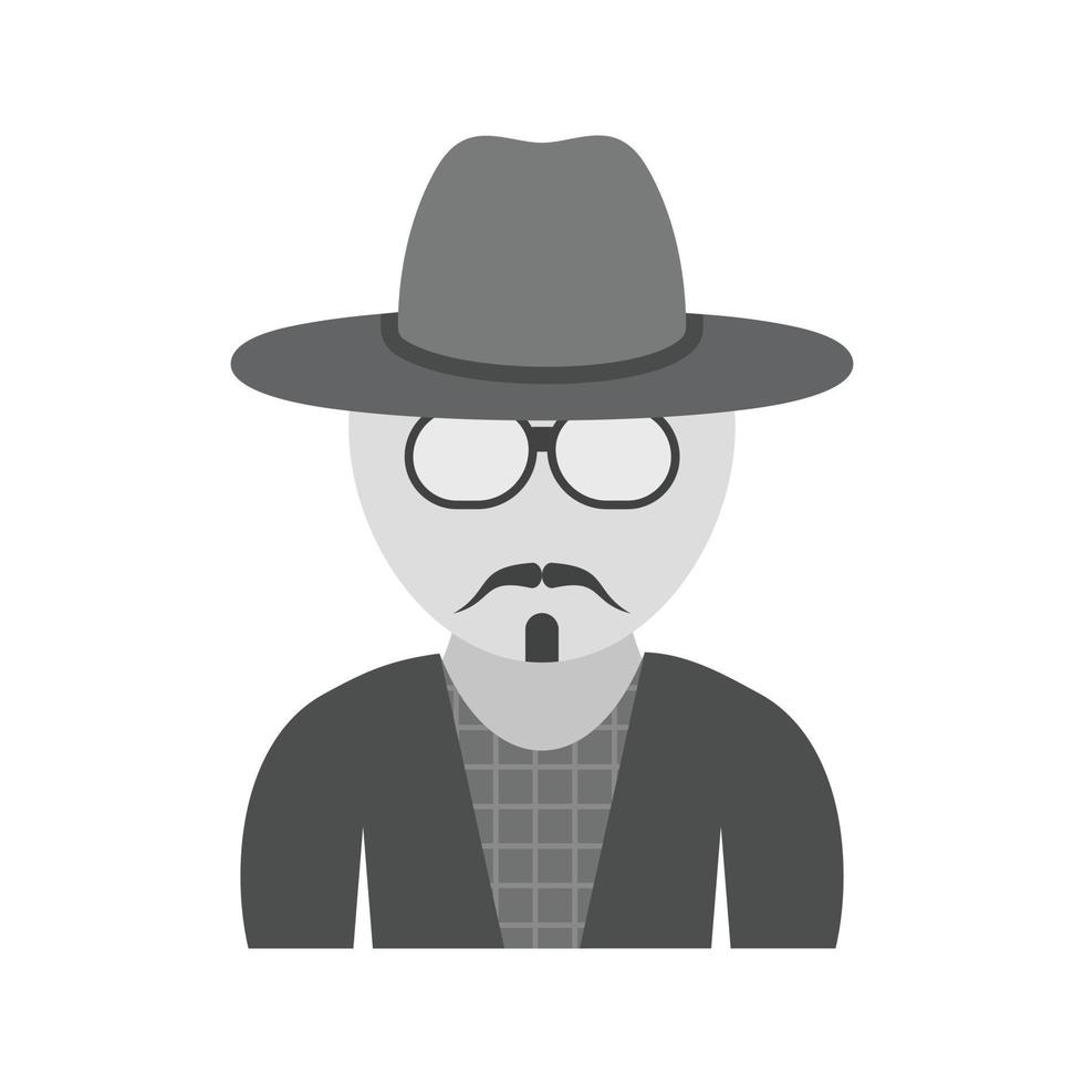 Hipster Man in Shades Flat Greyscale Icon vector