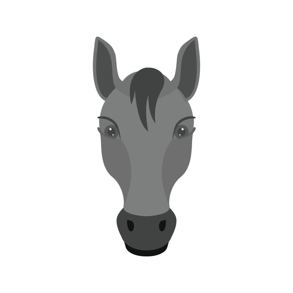 icono de escala de grises plana de cara de caballo vector