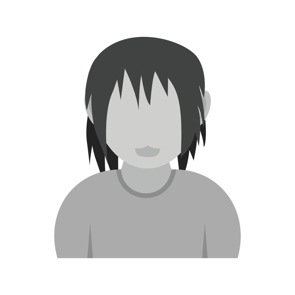 Boy with Long Wavy Hair Flat Greyscale Icon vector