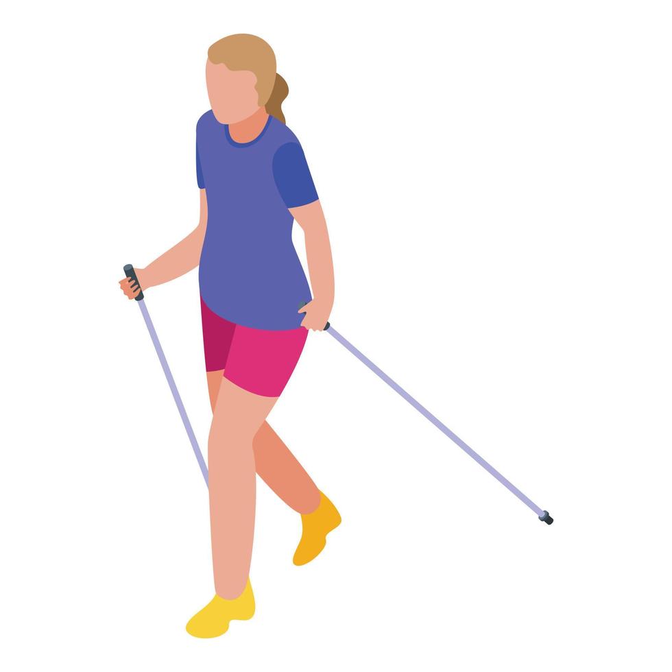 Girl nordic walking icon, isometric style vector