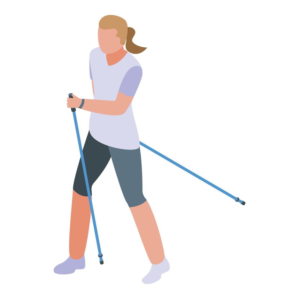 Female nordic walking icon, isometric style vector