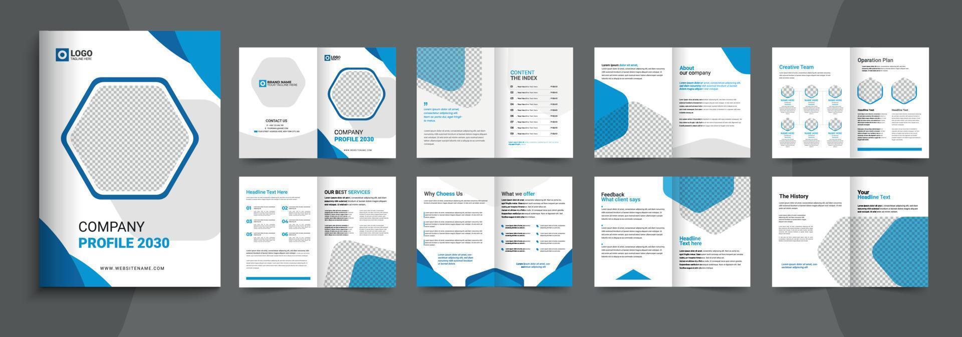 Corporate company profile brochure template design. 16 page corporate brochure editable template layout, minimal business brochure template vector