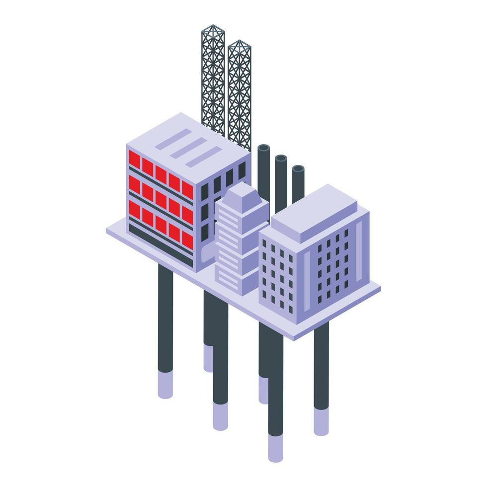 Sea drilling rig electric icon, isometric style vector