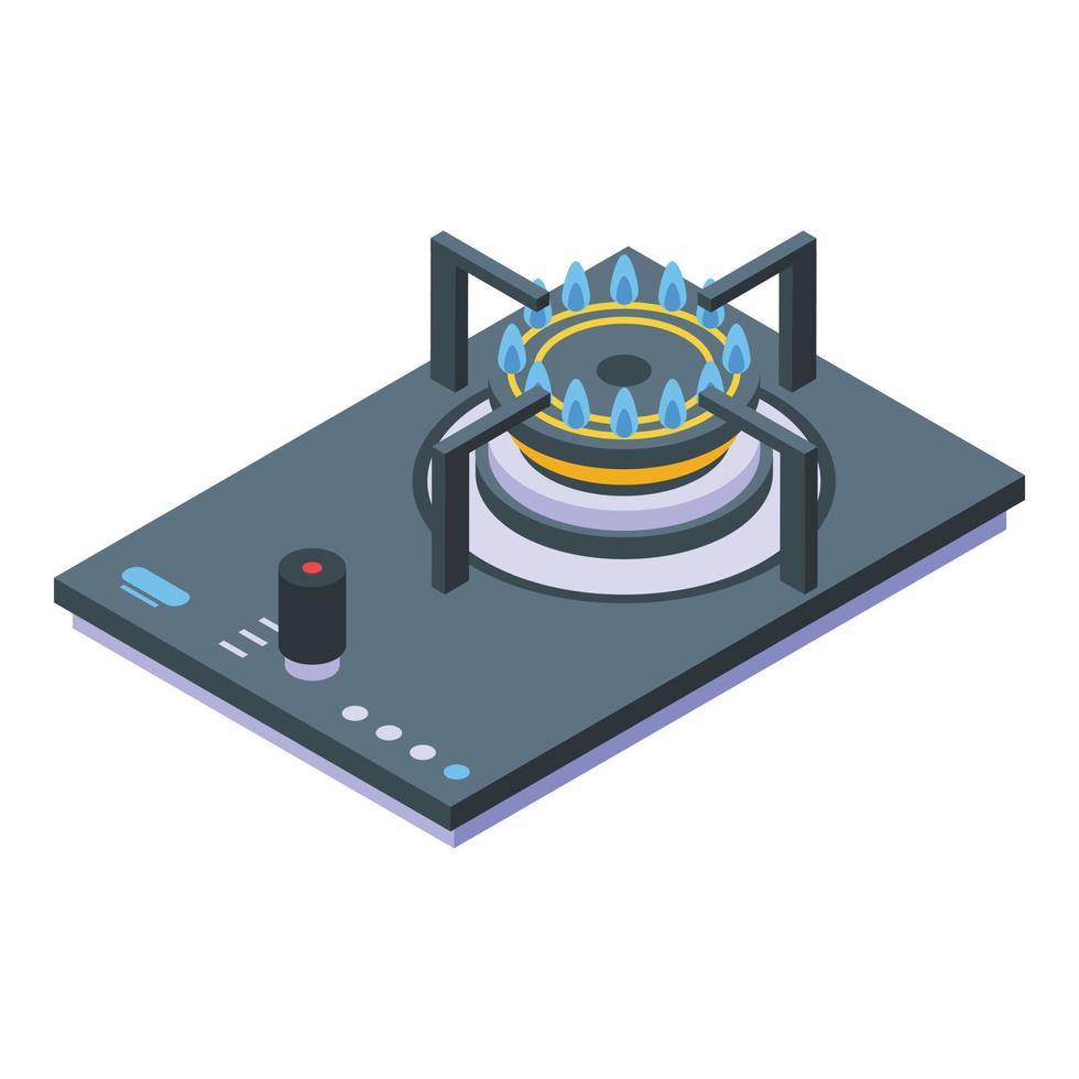One burning gas stove icon, isometric style vector