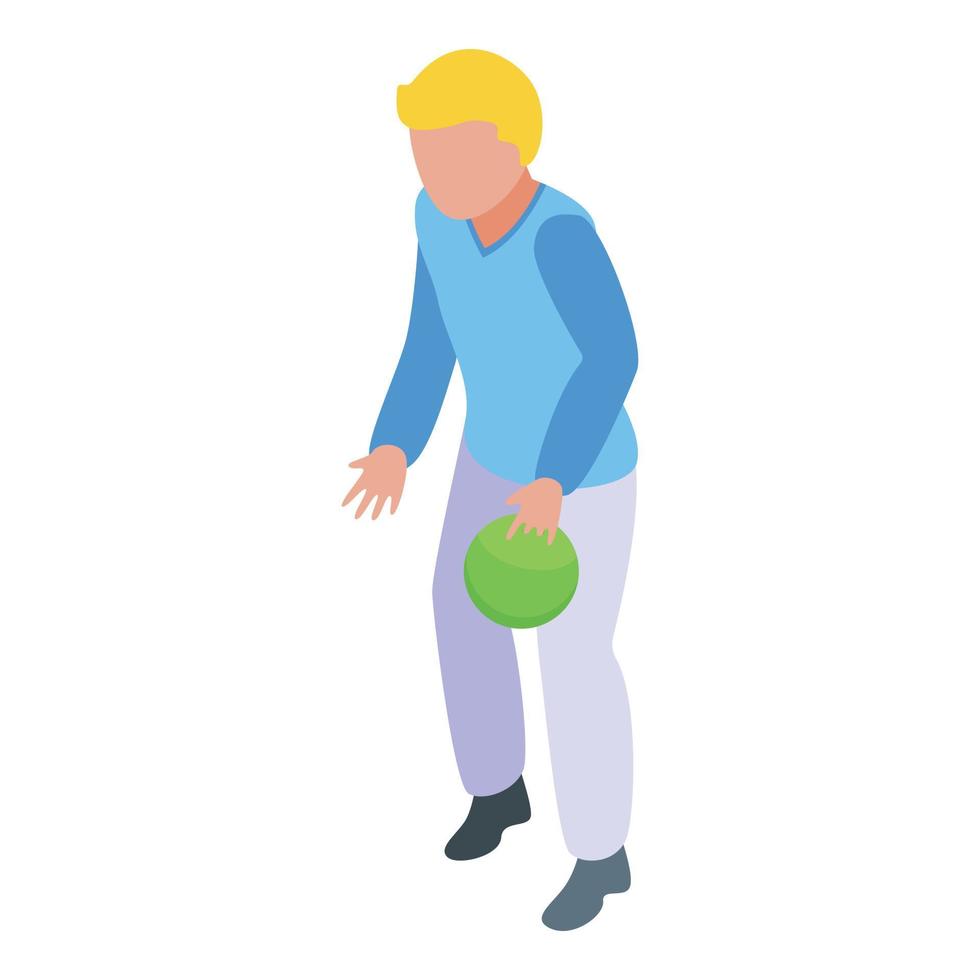 Boy playing bowling icon, isometric style vector