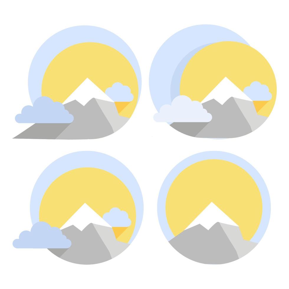 Gray mountains with sun and clouds in a circle vector
