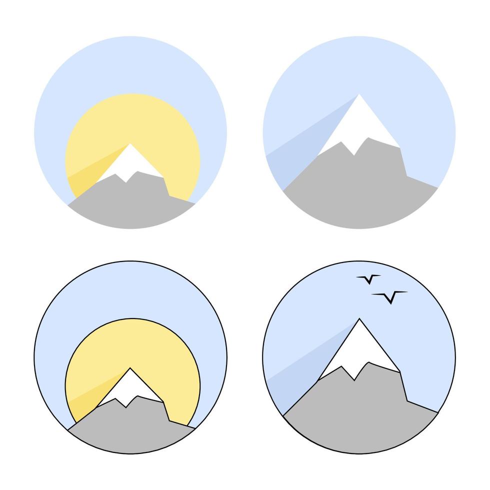 Set of logos with gray mountains, clouds and sun vector