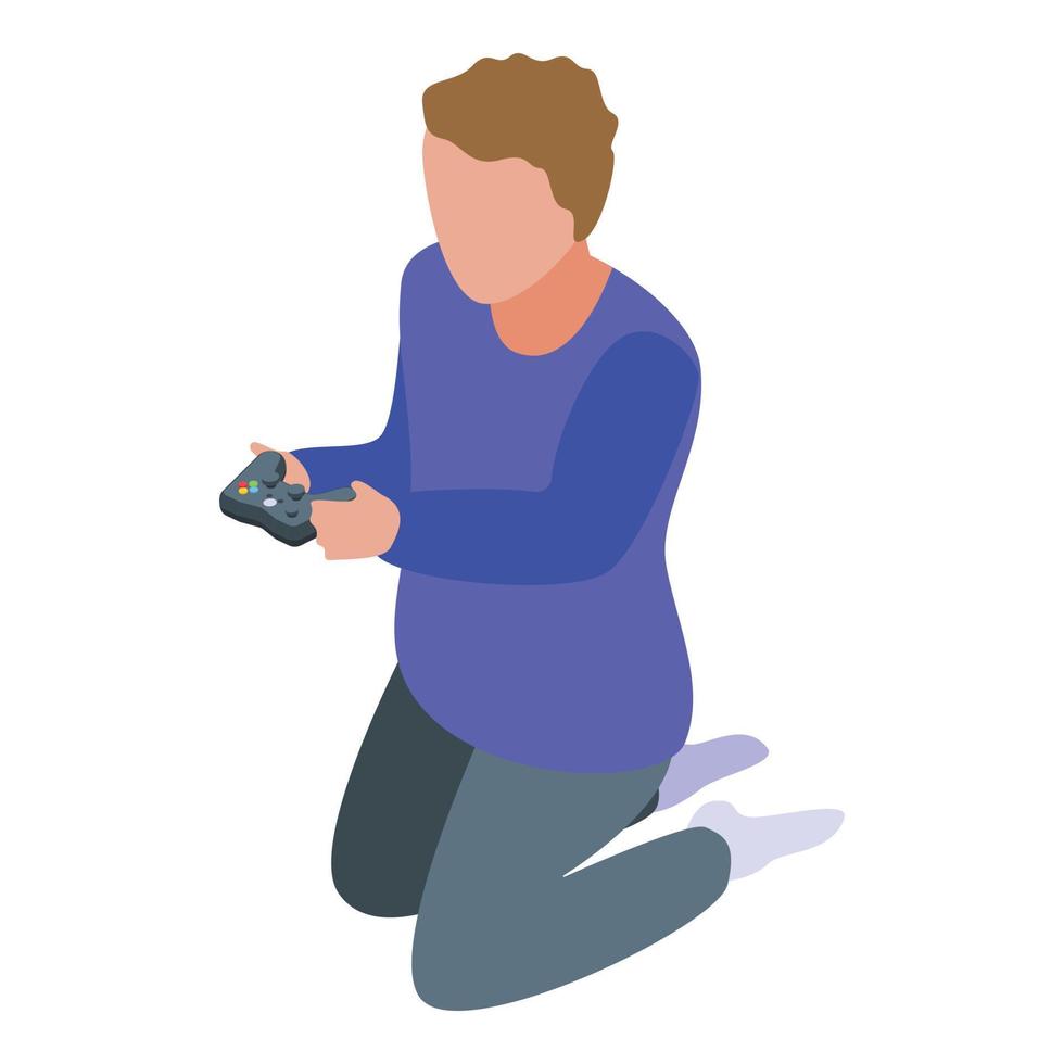 Kid playing video games icon, isometric style vector