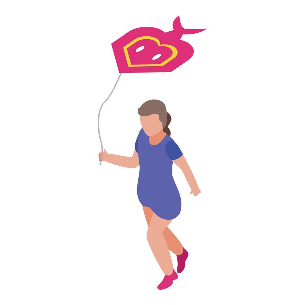 Playing kite girl icon, isometric style vector