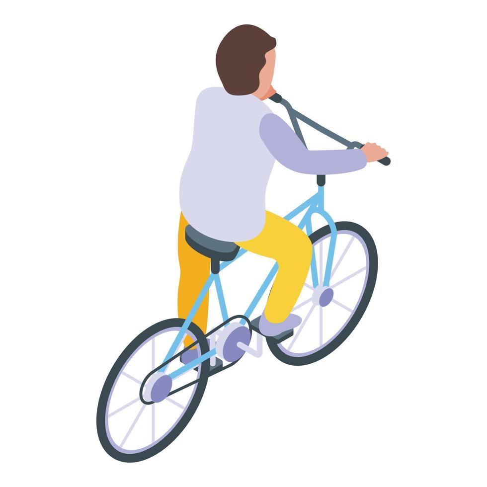 Active kid cycling icon, isometric style vector