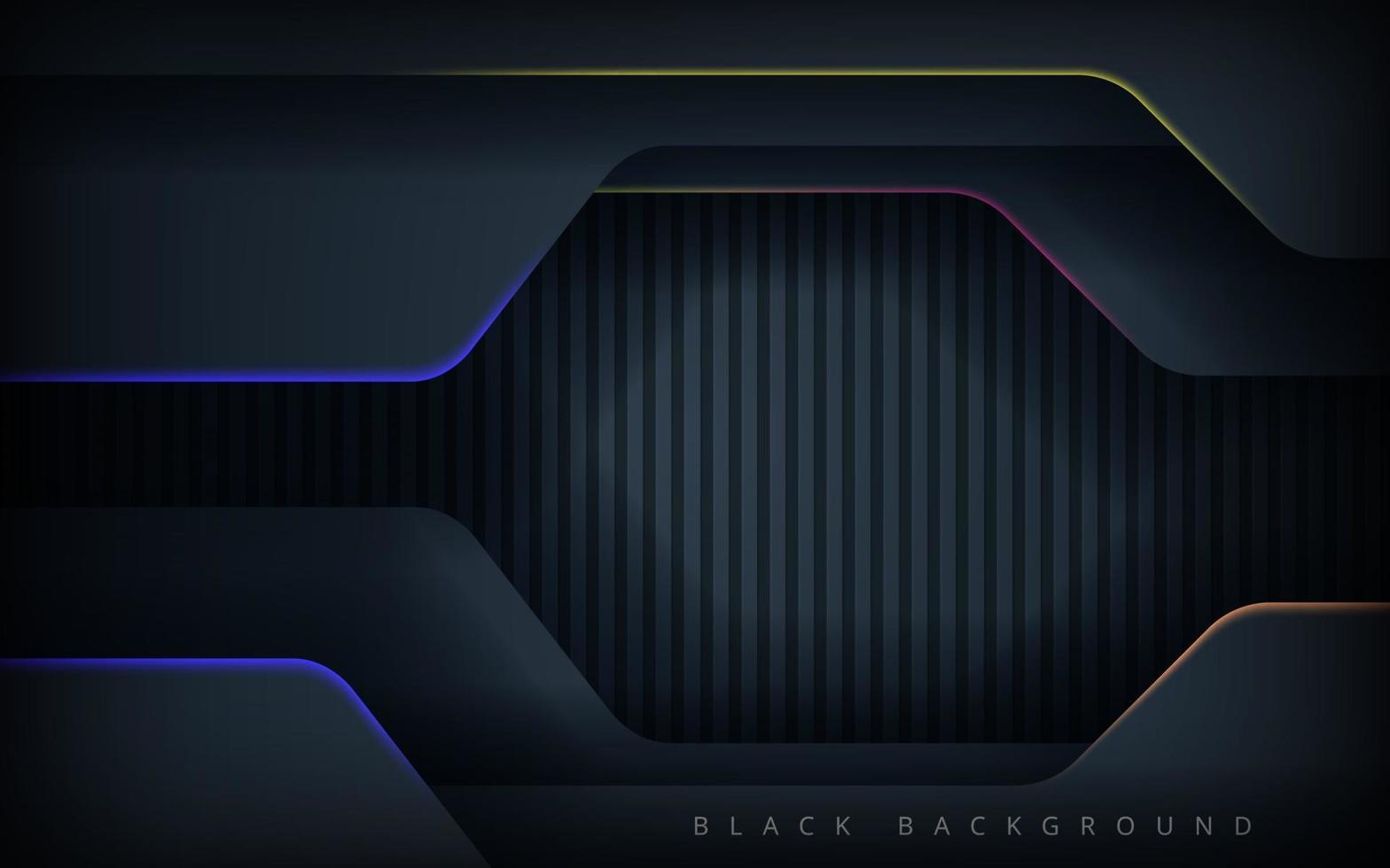 capas de superposición de dimensión negra abstracta moderna con fondo de diseño de luz verde, naranja, azul y amarillo. eps10 vector