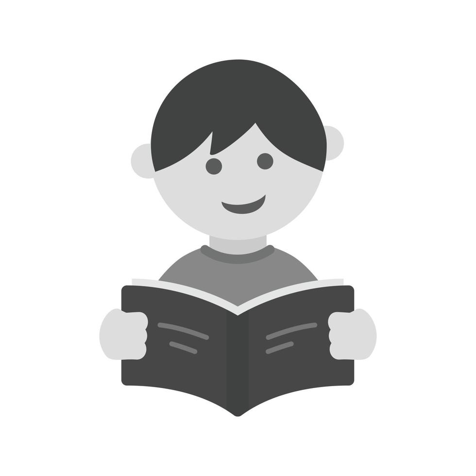 Boy Reading Flat Greyscale Icon vector