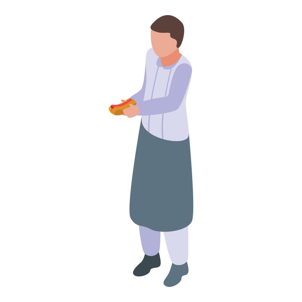 Cook with hot dog icon, isometric style vector