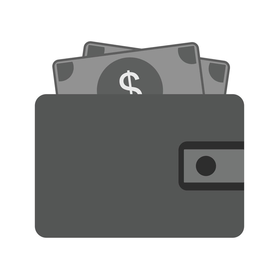 billetera llena de dinero icono plano en escala de grises vector