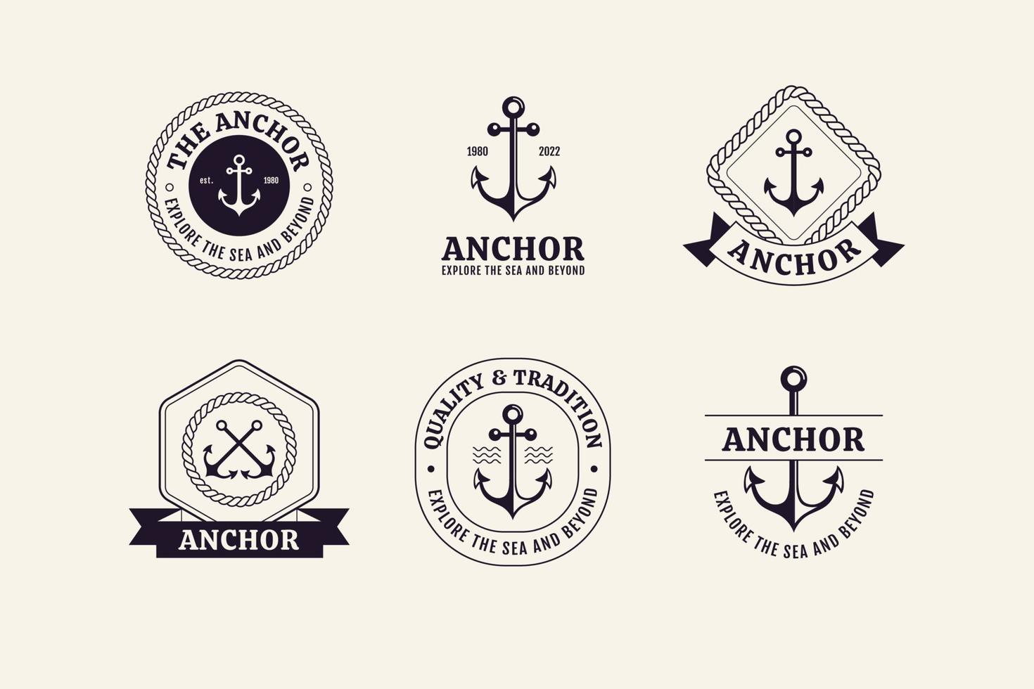 varios logotipos de anclaje en color monocromo vector