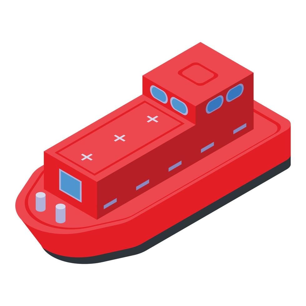 Red rescue ship icon, isometric style vector