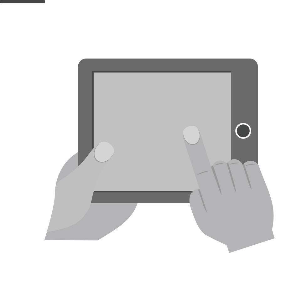 usando el icono de escala de grises plana de la tableta vector