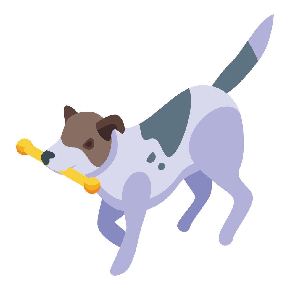 Playful dog stick icon, isometric style vector