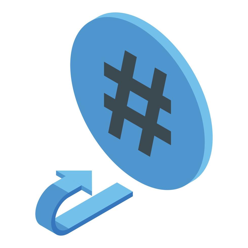 Hashtag repost icon, isometric style vector