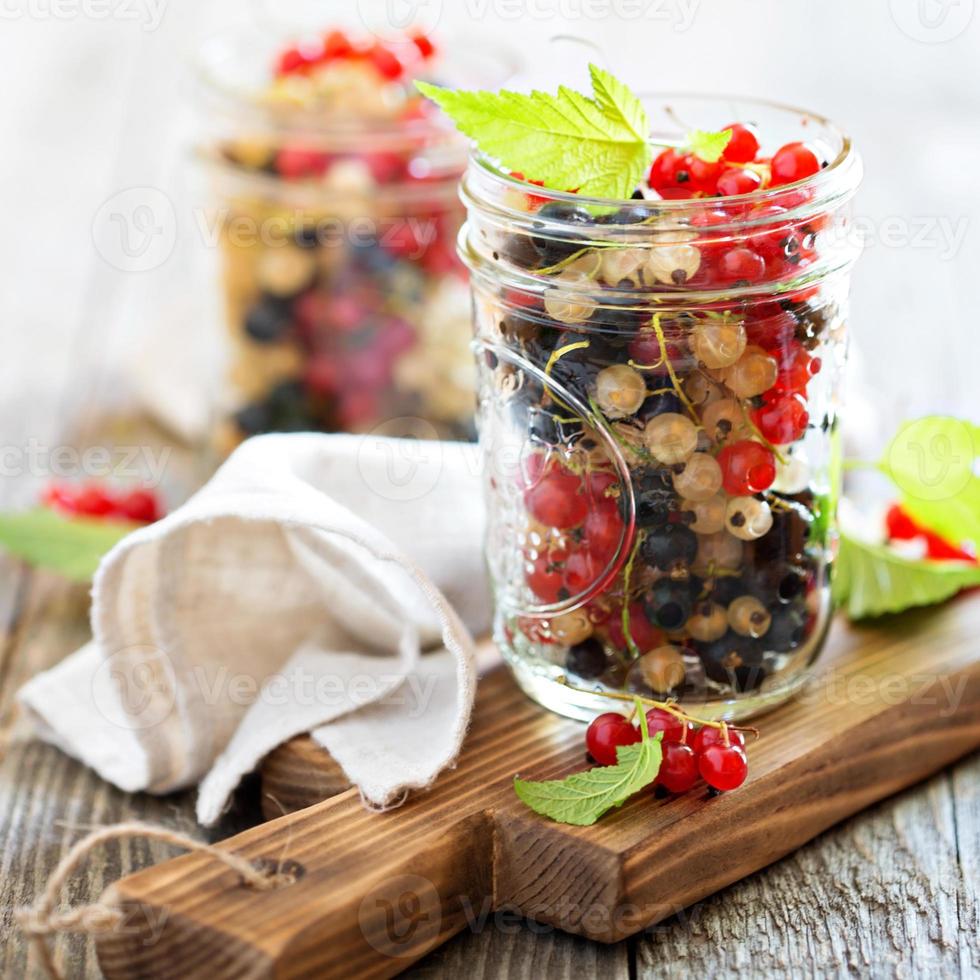 Fresh assorted currants in jars photo