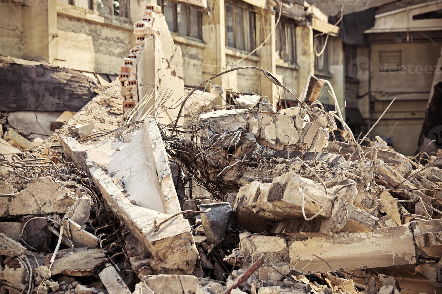 Destroyed building close-up photo