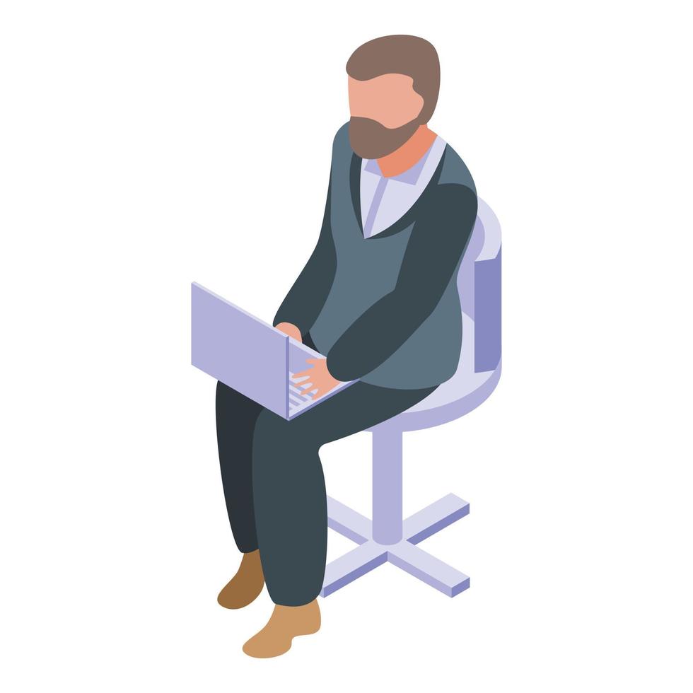 Worker online job search icon, isometric style vector