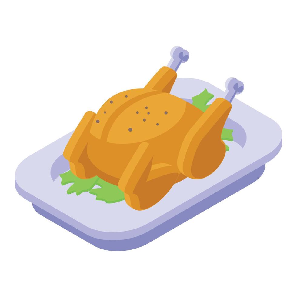 Chicken with herbs icon, isometric style vector