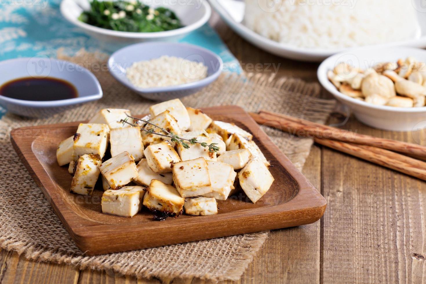 Baked tofu with spices photo
