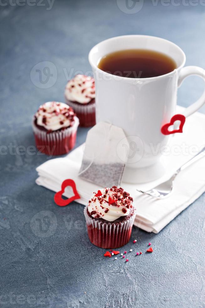 Tea cup and cupcakes for valentines day photo