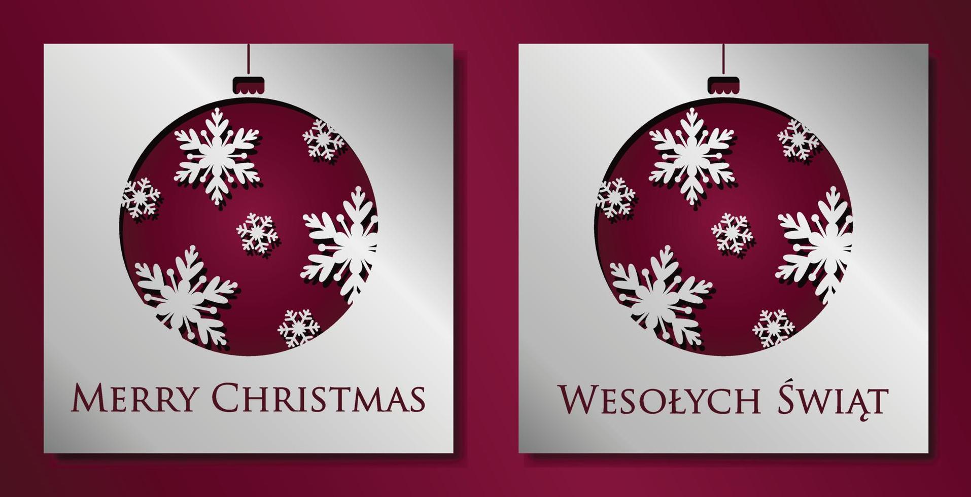 Christmas Card. Red christmas ball with snowflakes. Vector design.