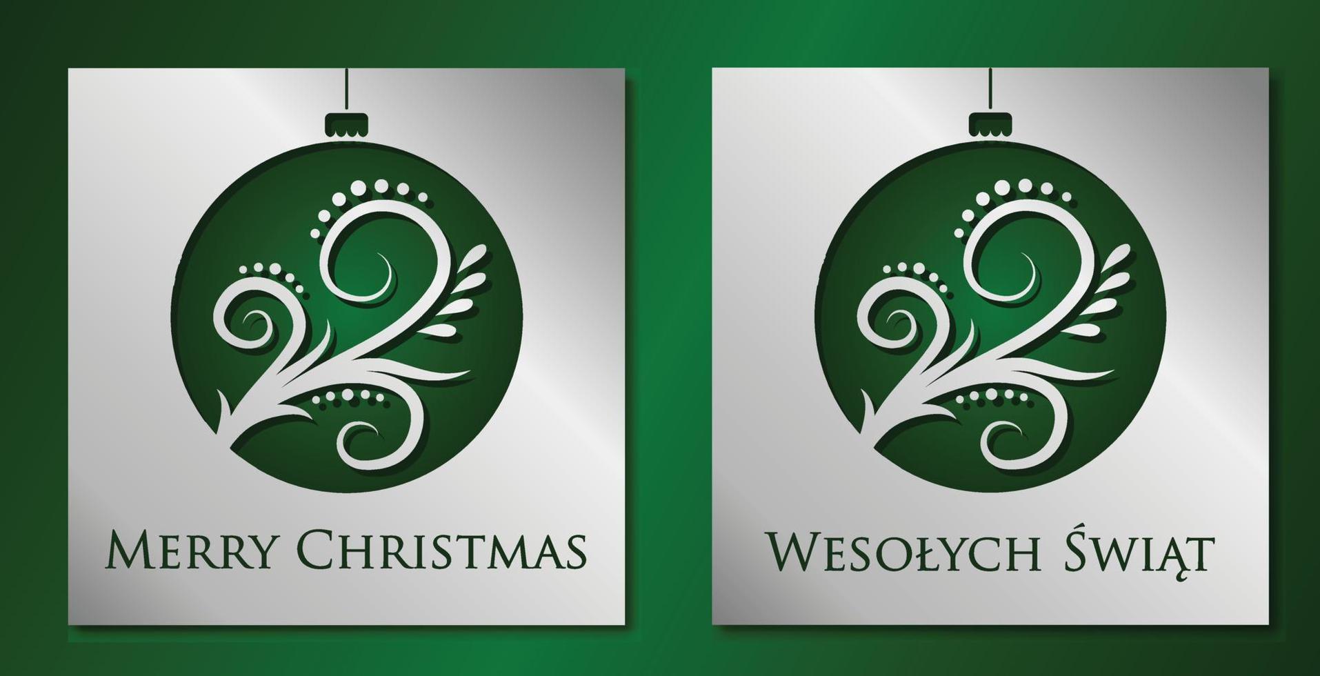 Christmas Card. Green christmas ball with ornaments. Vector design.