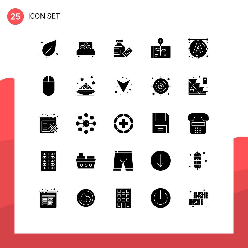 Solid Glyph Pack of 25 Universal Symbols of text smartphone medical report economy Editable Vector Design Elements