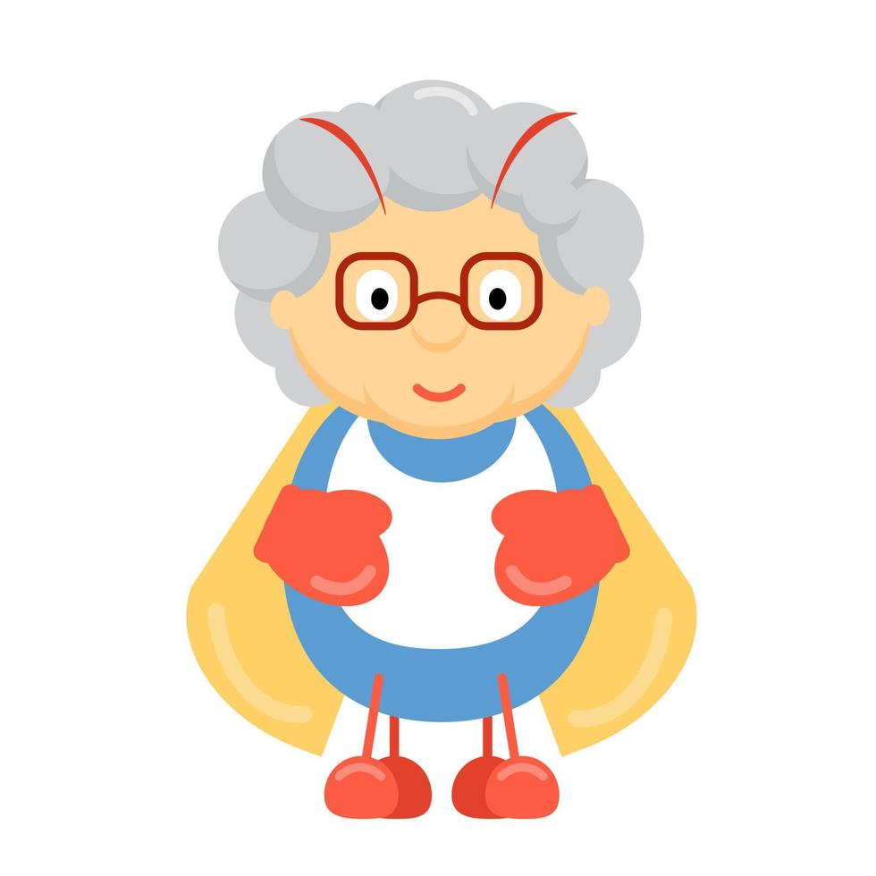 dibujos animados lindo escarabajo abuelita en un delantal y gafas, abuelita en la cocina vector