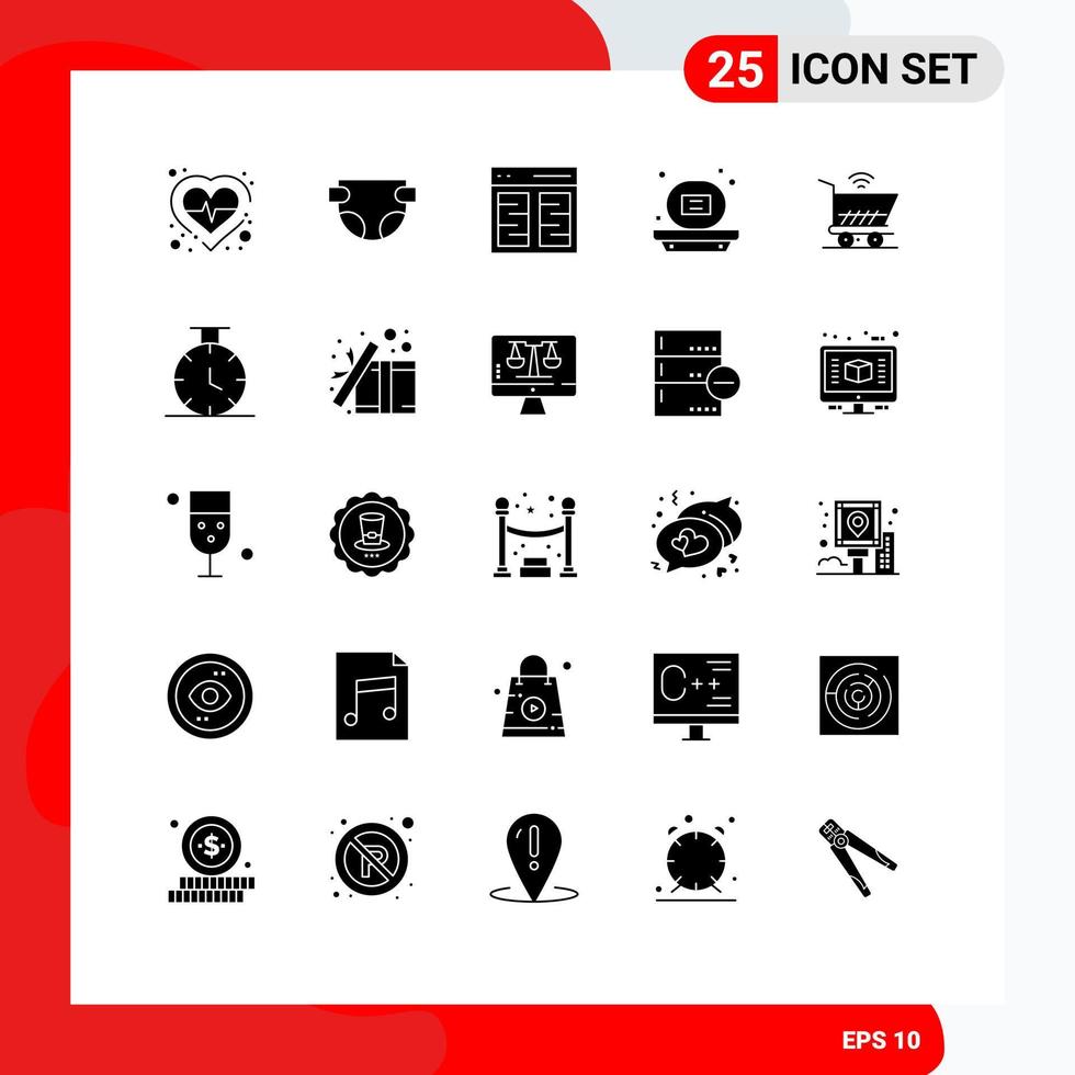 25 Universal Solid Glyphs Set for Web and Mobile Applications cart soap communication shower bath Editable Vector Design Elements