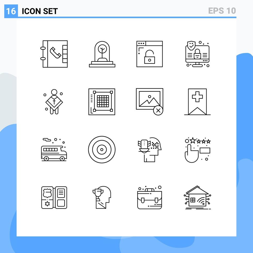 conjunto de 16 iconos de ui modernos símbolos signos para hombre iglesia internet cristiano internet elementos de diseño vectorial editables vector