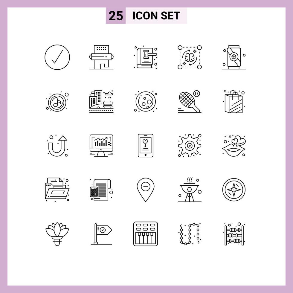 25 Thematic Vector Lines and Editable Symbols of brain process pin mind law Editable Vector Design Elements