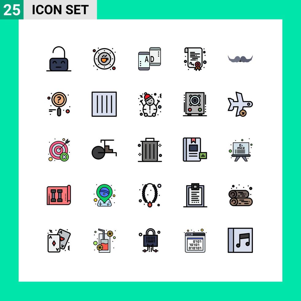 Modern Set of 25 Filled line Flat Colors and symbols such as hipster diploma plate degree marketing Editable Vector Design Elements