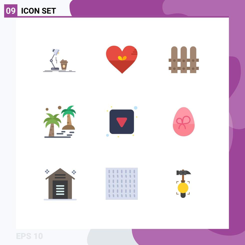 Group of 9 Modern Flat Colors Set for arecaceae tree like palm house Editable Vector Design Elements