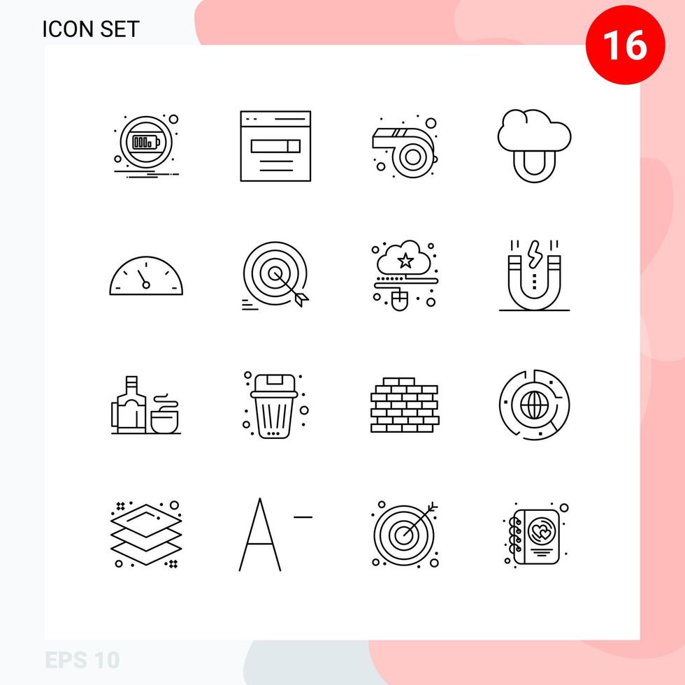 16 Thematic Vector Outlines and Editable Symbols of speed gauge user protection computing Editable Vector Design Elements